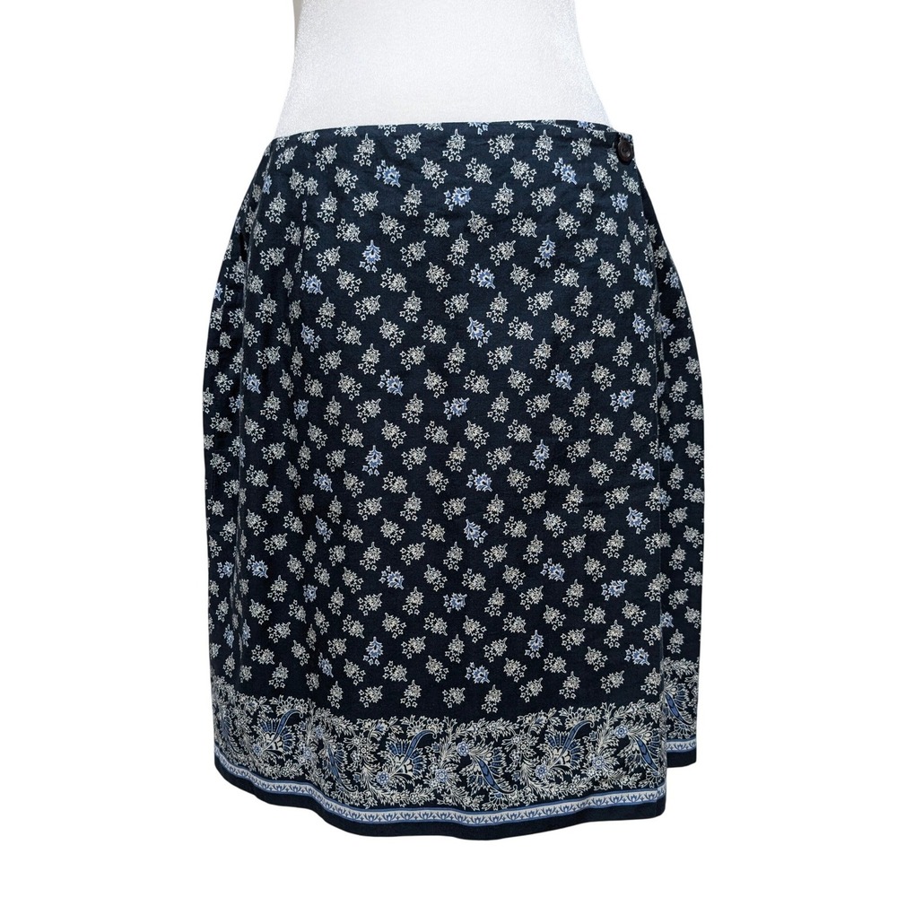 Charter Club Navy Blue Floral Paisley Cotton Wrap Skirt Size 12
